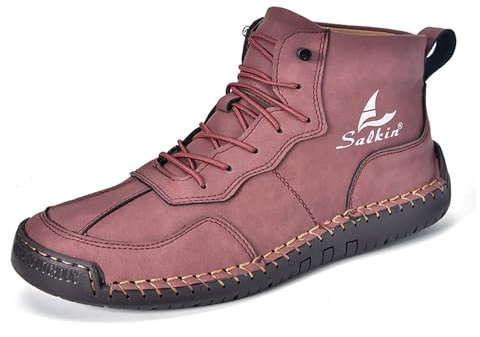 MVIOBUY Men's Lace Up Italian Handmade Chukka Boots Leather Renaissance Barefoot High Top Ankle Boots Lightweight Non-Slip Waterproof Walking Driving Shoes