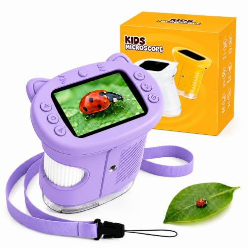 OAEBLLE Mikroskop für Kinder, 1000X 4K Digitalmikroskop mit IPS-Display, 8 LED Licht, USB-aufladbar, Tragbares Mini-Mikroskop als Lernspielzeug & Entdecker-Lupe, Geschenk für Kinder von 3–12 Jahren