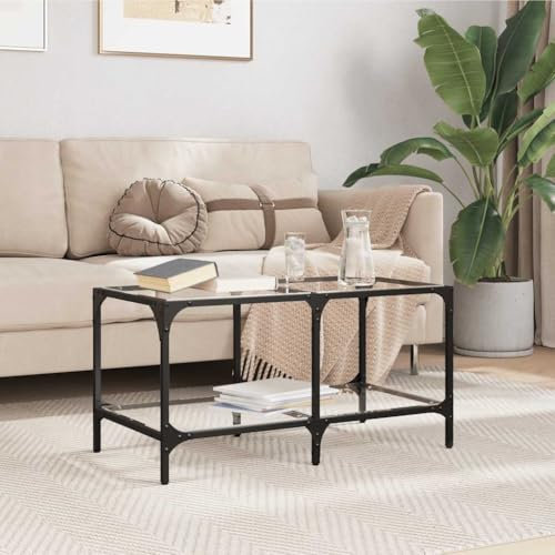 SDWEHO7 Couchtisch mit Glasplatte und Ablage Glas, Beistelltisch, Sofatisch, Kaffeetisch, Teetisch Tisch für Wohnzimmer, Büro, Schlafzimmer, Transparent 78,5x40x40 cm Stahl