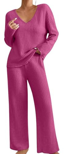 Ladies Loungewear Tracksuits Knitted Trousers Plus Size Lounge Sets Comfy Leisure Wear Sets Fleece Ribbed Track Suits Wide Leg Matching Joggers Set Airport Travel Outfit Pjs Sleepwear Homewear
