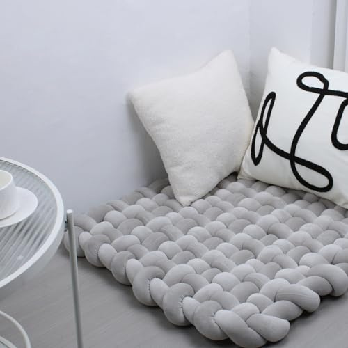 70 * 80 cm épaissi Coussin Doux tissé à la Main Pure Tapis de Jeu pour bébé Tummy Time Cushion Area Rug Tapis Coussin siège (Grey)