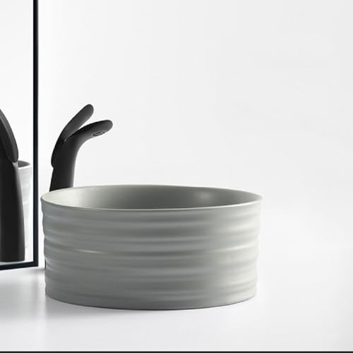 Lavandino Da Appoggio In Ceramica For Bagno Con Rubinetto, Piccolo Lavabo Da Appoggio, Lavandini Da Appoggio Rotondi For Bagno Con Balcone In Appartamento(Gray E)
