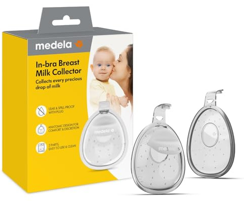 Medela in-Bra Breast Milk Collector, Leak-Proof Wearable Design with Flexible Plug, Anatomic Shape, Made Without BPA, Easy to Clean & Dishwasher Safe, 30 mL Capacity