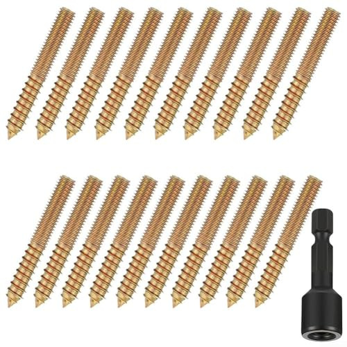 20 Pack Hanger Bolts with Driver Tool for Efficient Furniture Assembly, Built from Carbon Steel to Support Wood and Metal Fastening Needs