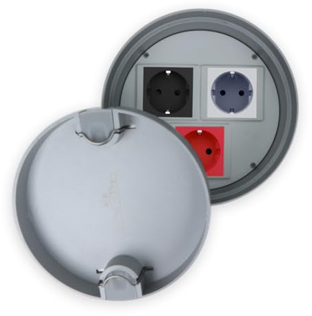 Serbatoio da pavimento senza bordi, rotondo, pronto da montare, con presa, coperchio a scomparsa e riposizionabile, per pavimenti cavi e massetti
