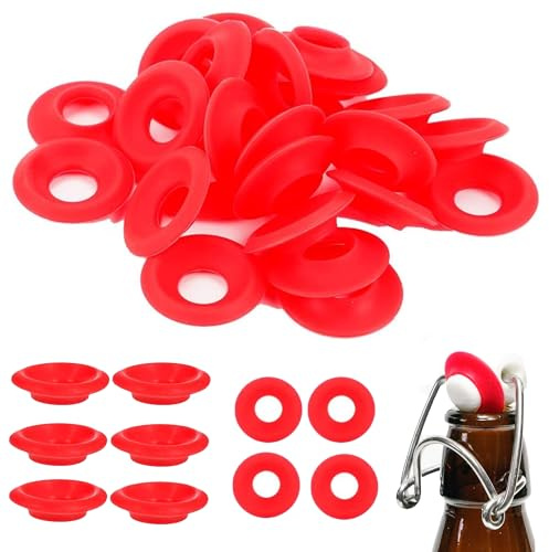 30 Stück Flaschen Gummidichtung, Silikon-Gummidichtungen Unterlegscheibe, Bierflasche Rot Gummisiegelhut, Sodastream Dichtungsring Trinkflasche, für Hausbrauen Bier Soda (Rote)