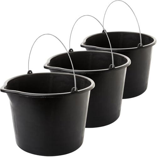 2friends Baueimer 12L mit Metallbügel 3er Set, Kunststoff Eimer mit Ausguss, Putzeimer 30 cm Durchmesser, Robust, Vielseitig, Made in EU, Schwarzer Kunststoff, Glatte Oberfläche, breiter Ausguss