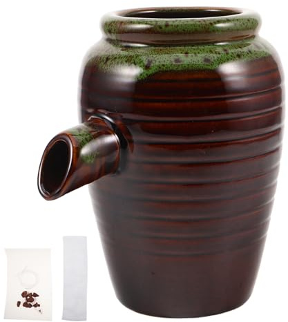 VICASKY Fontaine Cascade Écologique en Céramique Pichet Petit Modèle Poterie Naturelle Marron Cuite Système de Recyclage D’Eau pour Aquarium et Jardin Accessoire Décoratif de Bassin