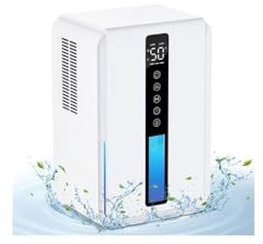 Deshumidificateur d Air Capacité 2500ML, Deshumidificateur Electrique Trois Vitesses & Deux Modes, Dégivrage Auto et Auto-Arrêt, Programmation 6-48H et Éclairage RGB, Adapté à Salle de Bains & Chambre