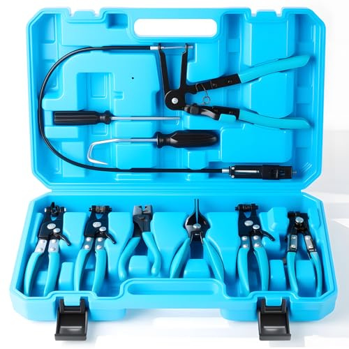 Hose Clamp Pliers Set Flexible Hose Clamp Pliers Set 9 Piece Automotive Car Maintenance Repair Tools Kit for Fuel Pipes Oil Pipes Radiator (Blue)