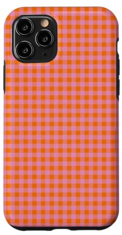Custodia per iPhone 11 Pro Rosa Arancione Mini Gingham Carino Piccolo Check Cottagecore Preppy