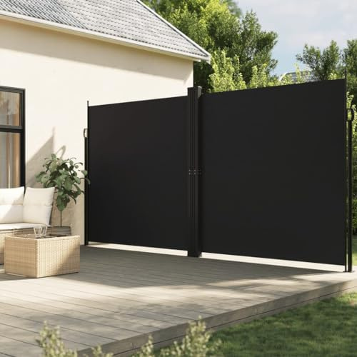 Generico Tenda da Sole Laterale Retrattile Nera 200x600 cm,Prato e Giardino,Vita all'aperto,Ombrelloni e parasole-4004654