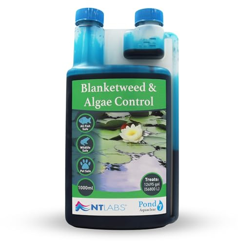 NT Labs Pond Aquaclear Algae & Blanketweed Control (1000ml Treats 56,800L) | Long-lasting blue dye restricts sunlight penetration & filters out UV light to stop the growth of green pond algae.