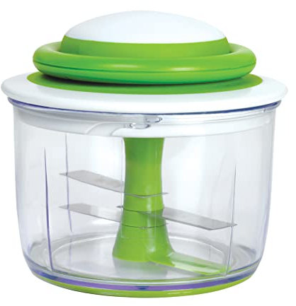 Chef'n VeggiChop Easy Pull Vegetable Chopper, Manual Veggie Cutter Great for Chopping Nuts, Herbs, Onions & Tomatoes to Make Salsa, Pesto, Guacamole & More, White/Green, 14 x 14 x 14 cm