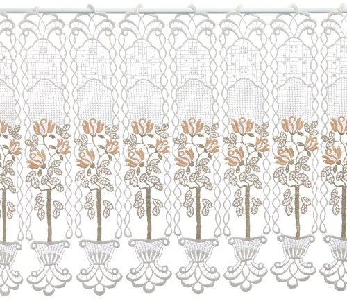 Plauener Spitze by Modespitze, Store Bistro Gardine Scheibengardine mit Stangendurchzug, hochwertige Stickerei, Höhe 50 cm, Breite 144 cm, Creme/Beige/Lachs