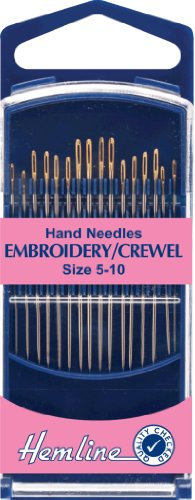 Hemline H280G.510 Gold Eye Embroidery/Crewel Hand Sewing Needles 16 Pk Size 5-10