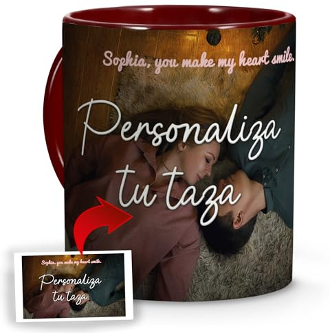LolaPix Mug Personnalisé Photo. Cadeaux Personnalisés avec Photo. Mugs avec Couleur Intérieure et Couleur de Poignée au Choix. Mugs en Céramique Personnalisés. Intérieure et Anse Grenat