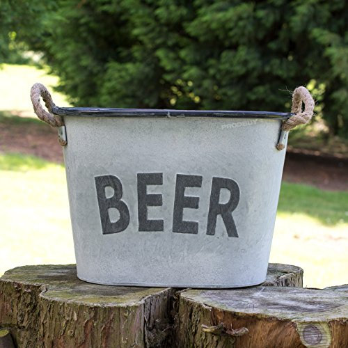 Vintage Galvanised Metal Beer Bucket with Rope Handles