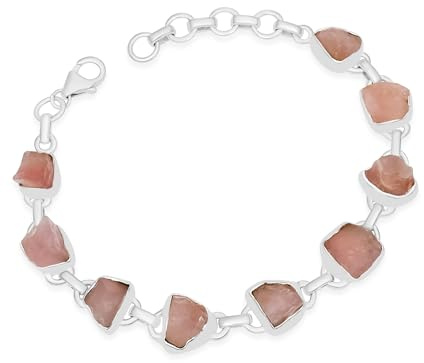 Pulsera de eslabones de piedras preciosas naturales en bruto, plata de ley 925, piedra preciosa rugosa, mediana y plata de ley, piedra preciosa multicolor