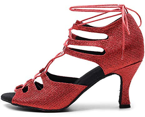 AOQUNFS Tanzschuhe Damen Offen Standard und Latein Salsa Disco Comfort Tanzschuhe,QJ1034-Rot-6.5,EU34