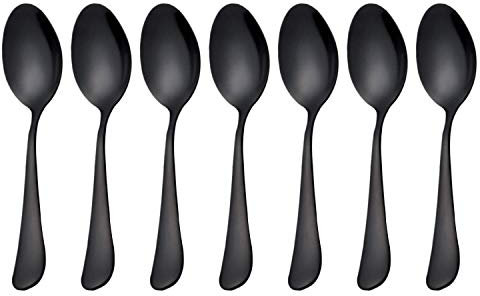 Vaorwne Schwarze Teelöffel Teelöffel, Edelstahl Kuchenlöffel, Schaufel für Eis, kleine Teelöffel für Dessert, 6er Set (schwarze Kaffeelöffel)