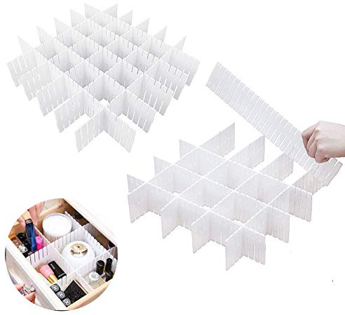 KARAA 16 weiße Schubladenteiler, Kommode, Schubladenorganizer, DIY, verstellbare Gittertrenner für Make-up, Unterwäsche, Socken, Gürtel oder Bürobedarf