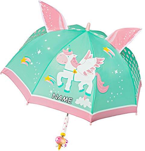 alles-meine.de GmbH Kinderschirm/Regenschirm Motivwahl Mädchen & Jungen - Einhorn - Sterne & Herzen - inkl. Name - 3D Effekt - Ø 73 cm - Kinder - Stockschirm - groß mit Gri..