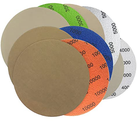 50 Stück Schleifpapier 125mm Klett, Körnung 3000/4000/5000/7000/10000, Wasserschleifscheiben, Schleifpad Runde Nasse Trockene Schleifscheiben, Exzenterschleifer Schleifpapier Set für Auto Metall Holz