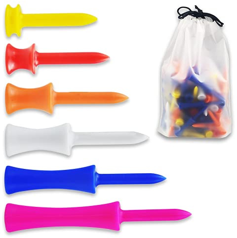 Jiehaojia Golf Tees Kunststoff Driver 34 40 47 53 67 77mm Set 120 Stück, Golftee Lang Plastik Rot, Blau, Weiß, Rosenrot, Gelb und Orange, Premium Langlebig Abstufung Castle Tee