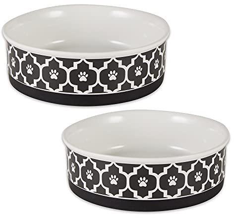 Bone Dry Gitter Collection husdjursskål och behållare, stort set, 19 x 6 cm, svart, 2 st