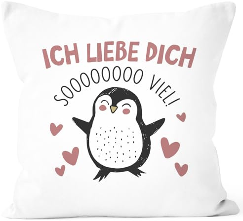 SpecialMe® Kissenbezug Geschenk Liebe Valentinstag Jahrestag Pinguin Spruch Ich Liebe Dich Herz Weiss 40cm x 40cm