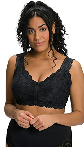 Ulla Popken Damen Bralette, Spitze, Reißverschluss, Ohne Bügel, Cup A/B Und C/D BH, Schwarz, 105D EU