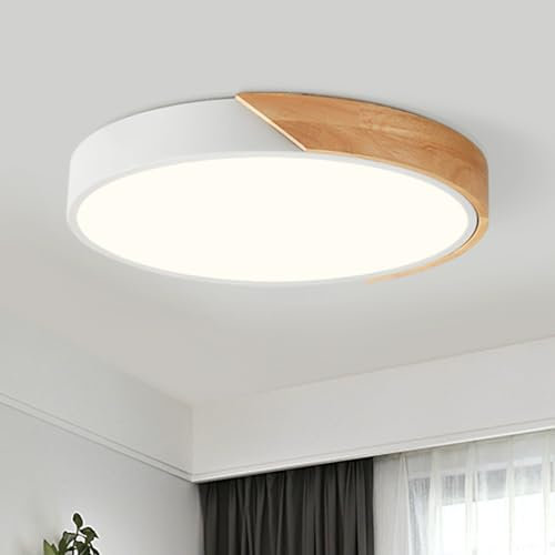 Qamra Deckenlampe, LED Deckenleuchte 30cm, Wohnzimmerlampe Weiß, Moderne Lampe Holz für Wohnzimmer Schlafzimmer Küche Flur 4000K