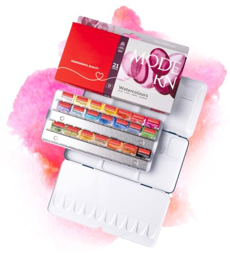 7 Artists Aquarellfarben Set – 21 x Näpfchen Rosa Gallery Modern Aquarell | Professionelle Aquarell Set in Metallkasten | Hochwertig Künstler Aquarellkasten | Aquarellfarbe Wasserfarben