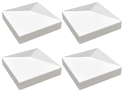 Lot de 4 capuchons de poteau de clôture en vinyle de style pyramide de 8,9 cm - Parfaits pour poteaux de clôture en vinyle de 8,9 x 8,9 cm - Blanc