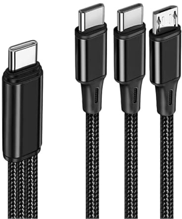 GIMIRO 3 in 1 USB Typ C auf Typ C Ladekabel [120CM Jeder Zweig] 66W Max PD Schnellladung Multi-use USB C Datenkabel für Auto-Aufladung Kompatibel mit HUAWEI XIAOMI SAMSUNG (Black/C-CCM)