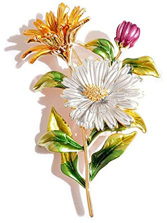 GFM® Brosche mit drei Gänseblümchen – Weihnachten, Muttertag, Geburtstag, Valentinstag, S, Metall
