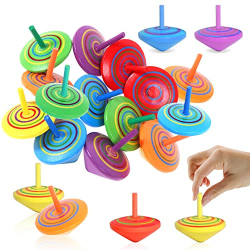Trottola Legno, 25 Pezzo Colori Differenti per Bambini, Riutilizzabile Compleanno Adatto per Feste Premi Regali