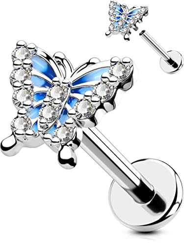 OUFER Helix Piercings Knorpel Ohrpiercing Lippenpiercing Ring Flat Back Chirurgenstahl Conch Tragus Labret Studs Lippe Stecker Internally Thread Schmetterling CZ Monroe Upper Top Lower Ohrring