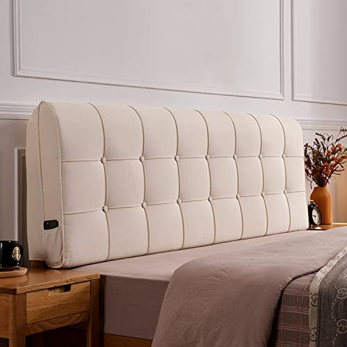 ZZYK Kopfteil Rückenlehne Wandkissen Kopfteile Gepolstert Knopf Nachttischkissen Tagesbett Lesen Rückenlehne Kissen Kopfstütze Kissen Mit Abnehmbarem Leinenbezug,Beige,Bedside 59/Queen