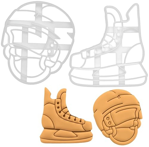BAKERLOGY Sat von 2 Eishockey Ausstechformen (Formen: Schlittschuh, Helm) - Detailliertes Keksausstecher-Design zum Backen und Basteln, ideal für Fondant, Teig, Ton