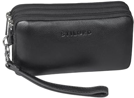 STILORD Kenneth Handgelenktasche Herren Echtleder schwarz mit Handgelenk-Schlaufe ideal als Männerhandtasche Reiseorganizer Unterarmtasche und Kuturbeutel - Handtasche Männer Leder