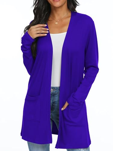 QIXING Womens Cardigans with Pocket Lightweight Long Sleeve Open Front Cardigans for Women UK Elegant Casual Ladies Boyfriends Cardigans for Spring Summer Autumn