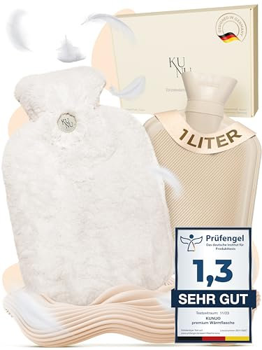 KUNU® die besondere Wärmflasche - 1l - inkl. Geschenkverpackung - mit extra Bezug - unwiderstehlich flauschig - perfekt für Erwachsene und Kinder - auslaufsicher und getestet