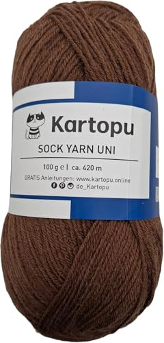 Sockenwolle 4 fädig uni/Farbauswahl 100gr einfarbige Strumpfwolle / 420m LL – 100gr / filzfrei/Ökotexzertifiziert (braun)