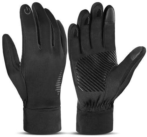 Sukeen Guanti neri da uomo e da donna, guanti termici da uomo, sottili, con fodera termica, guanti da ciclismo da uomo, guanti da calcio caldi per corsa, equitazione, guida, escursionismo, lavoro