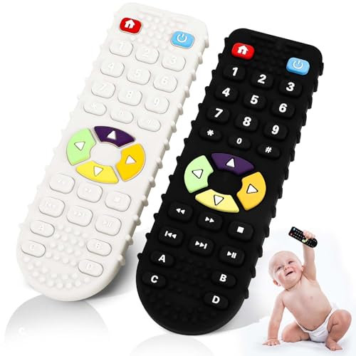 Gowkeey Mordedor de juguete de silicona, sin BPA, mando a distancia para bebé, mordedor con botones presionables, juguete para dentición de bebé, accesorio para enfermería de 0 a 24 meses