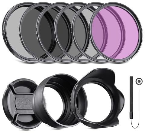 NEEWER Lot de filtres ND 37 mm et Accessoires pour Objectif, kit de filtres ND2 ND4 ND8 UV FLD CPL avec Bouchon d'objectif
