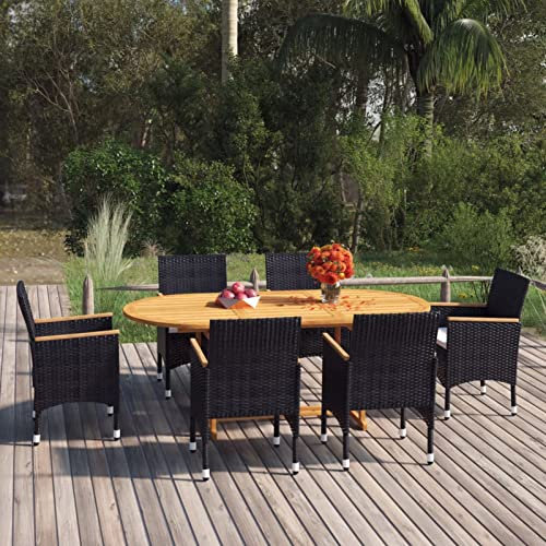 Gecheer 7-TLG. Polyrattan Sitzgruppe Garten Essgruppe 6 Personen Gartenmöbel Set Gartenlounge Set Balkonmöbel Loungemöbel Gartengarnitur Sitzgarnitur Gartentisch mit Stühlen Poly Rattan Schwarz