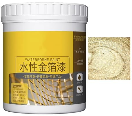 Wetterbeständige Goldfarbe auf Wasserbasis, wasserfeste, langlebige, nicht verblassende Farbe auf Wasserbasis, Blattgoldfarbe auf Wasserbasis für Kunst, Malerei und Kunsthandwerk (Gold, 500g)